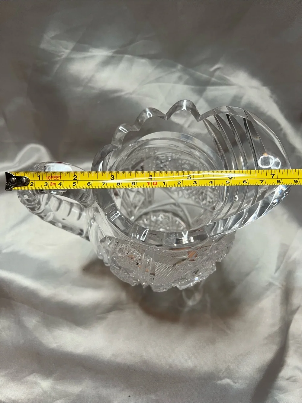 Antique ABP Cut Glass Crystal Pitcher - Hobstar & Fan Pattern - Small Chip